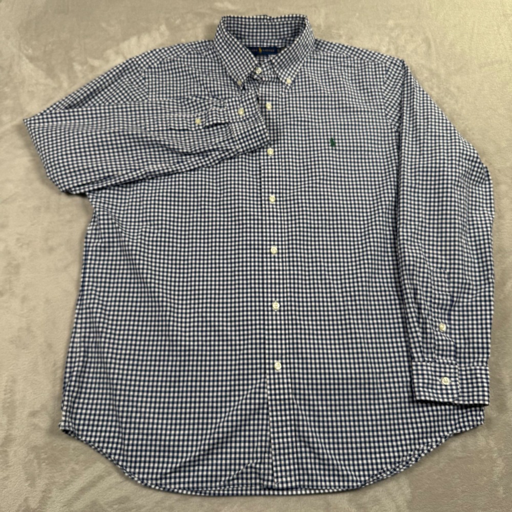 Ralph Lauren Button Down Shirt Mens XL Blue Gingham Check Classic Fit Cotton - Picture 2 of 8